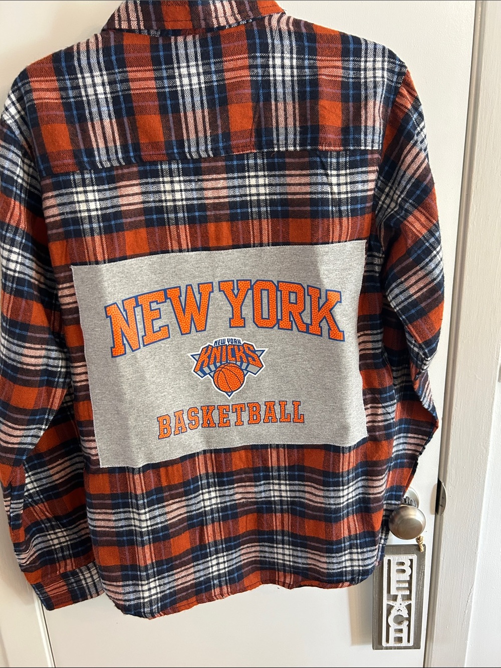 NWT upcycled New York Knicks Plaid Basketball Flannel Shirt Jacket